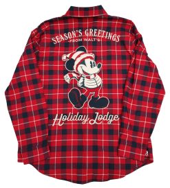 Disney Store Mickey Mouse Walt's Holiday Lodge Red Plaid Christmas Shirt Adults XL