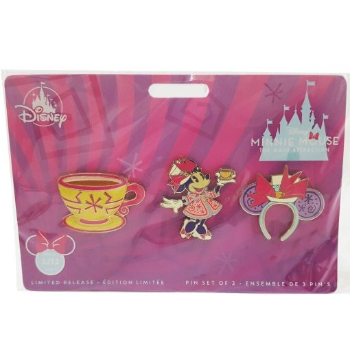 Disney Store Minnie Main Attraction Mad Hatters Tea Party Pin Trading Badge Set