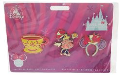 Disney Store Minnie Main Attraction Mad Hatters Tea Party Pin Trading Badge Set