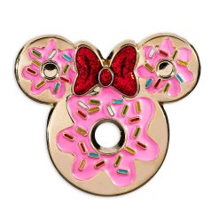 Disney Store Minnie Mouse Doughnut Pin Trading Badge In Glass Bottle