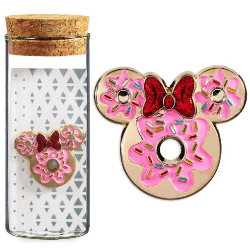 Disney Store Minnie Mouse Doughnut Pin Trading Badge In Glass Bottle