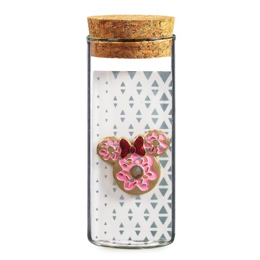 Disney Store Minnie Mouse Doughnut Pin Trading Badge In Glass Bottle