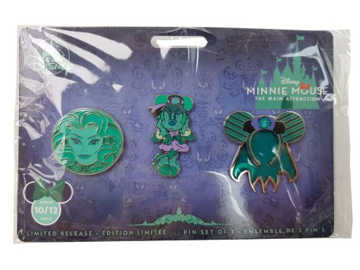 Disney Store Minnie Mouse Main Attraction Haunted Mansion Leota Pin Trading Badge Set