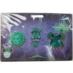 Disney Store Minnie Mouse Main Attraction Haunted Mansion Leota Pin Trading Badge Set