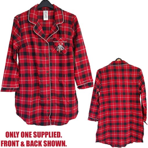 Disney Store Minnie Mouse Walts Holiday Lodge Christmas Red Plaid Nightshirt Adult XS