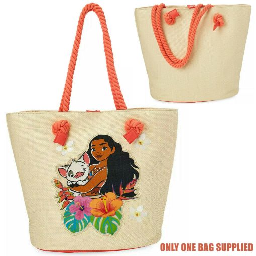 Disney Store Moana & Pua Woven Beach Tote Bag With Rope Handles