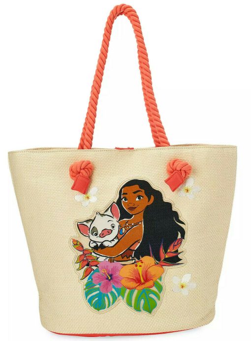 Disney Store Moana & Pua Woven Beach Tote Bag With Rope Handles