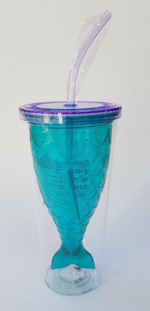 Disney Store The Little Mermaid Plastic Reusable Tumbler Cup & Straw