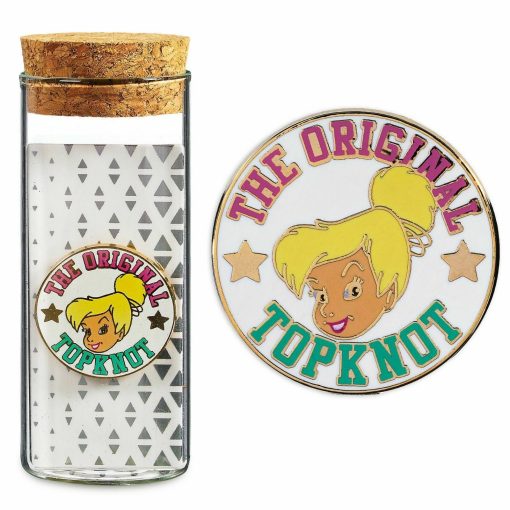 Disney Store Tinkerbell Original Topknot Pin Trading Badge In Glass Bottle