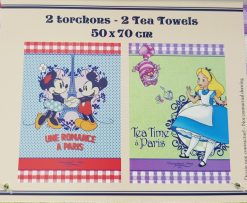 Disneyland Paris Alice In Wonderland and Mickey & Minnie Mouse Tea Towel Set