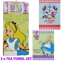 Disneyland Paris Alice In Wonderland and Mickey & Minnie Mouse Tea Towel Set