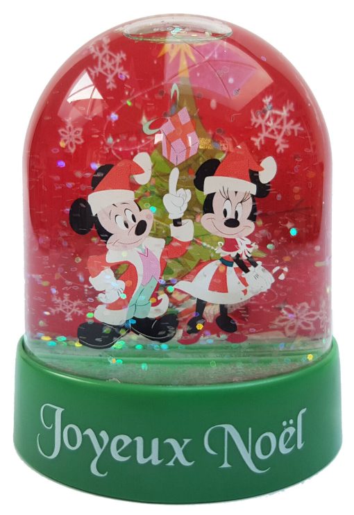 Disneyland Paris Christmas Joyeux Noel Mickey & Minnie Mouse Plastic Snow Globe