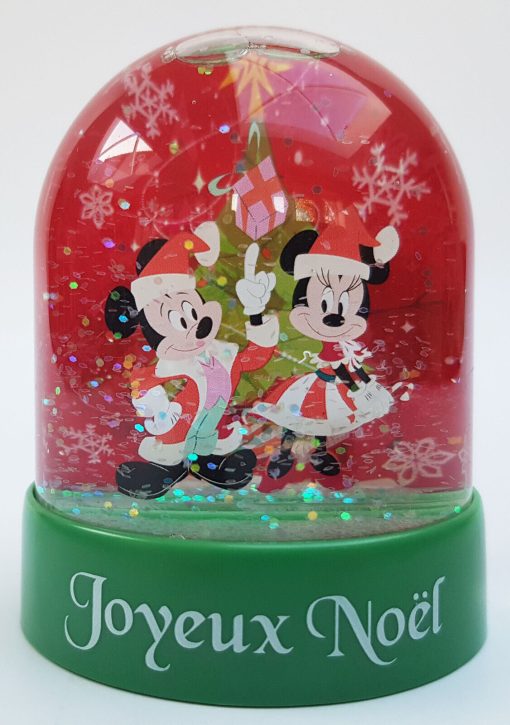 Disneyland Paris Christmas Joyeux Noel Mickey & Minnie Mouse Plastic Snow Globe