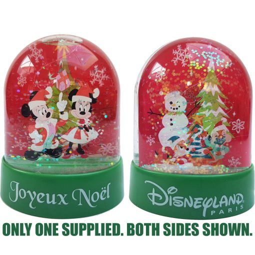 Disneyland Paris Christmas Joyeux Noel Mickey & Minnie Mouse Plastic Snow Globe