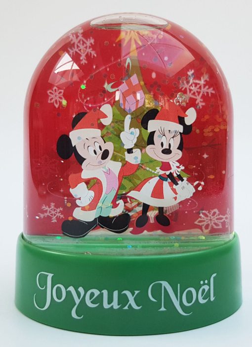 Disneyland Paris Christmas Joyeux Noel Mickey & Minnie Mouse Plastic Snow Globe