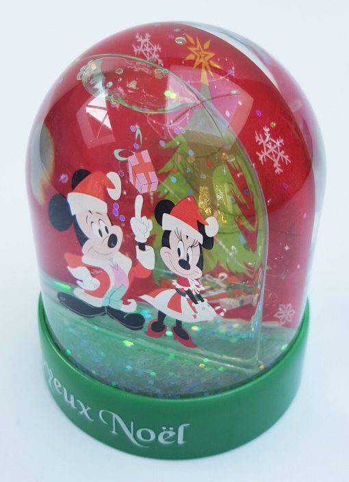 Disneyland Paris Christmas Joyeux Noel Mickey & Minnie Mouse Plastic Snow Globe