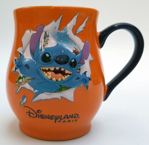 Disneyland Paris Lilo & Stitch Burst Shaped Orange Embossed Mug