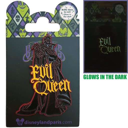 Disneyland Paris Snow White & The 7 Dwarfs Evil Queen Glow In The Dark Pin Trading Badge