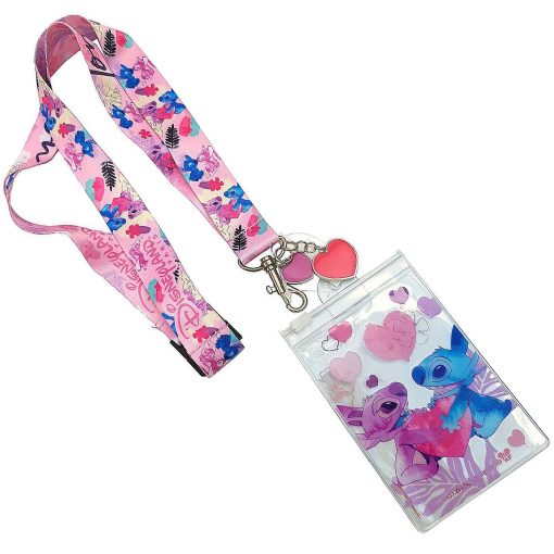 Disneyland Paris Stitch & Angel Pin Trading Badge Lanyard With Ticket Holder Wallet And Charm