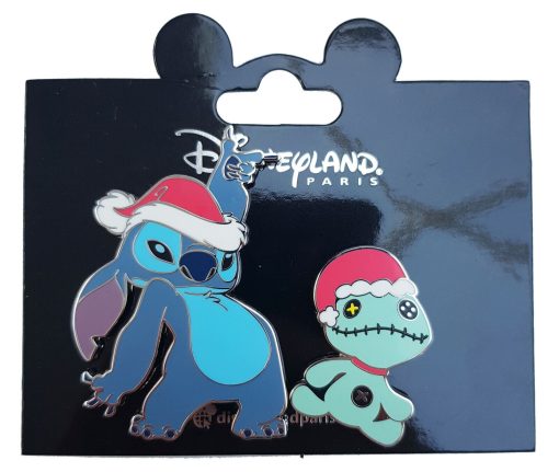 Disneyland Paris Stitch & Scrump Santa Hats Pin Trading Badge Set