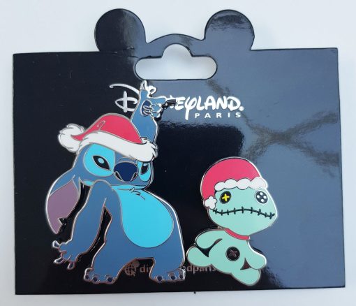 Disneyland Paris Stitch & Scrump Santa Hats Pin Trading Badge Set