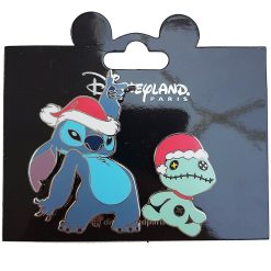 Disneyland Paris Stitch & Scrump Santa Hats Pin Trading Badge Set