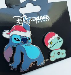 Disneyland Paris Stitch & Scrump Santa Hats Pin Trading Badge Set