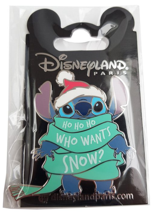 Disneyland Paris Stitch Who Wants Snow Scarf Christmas Pin Trading Badge