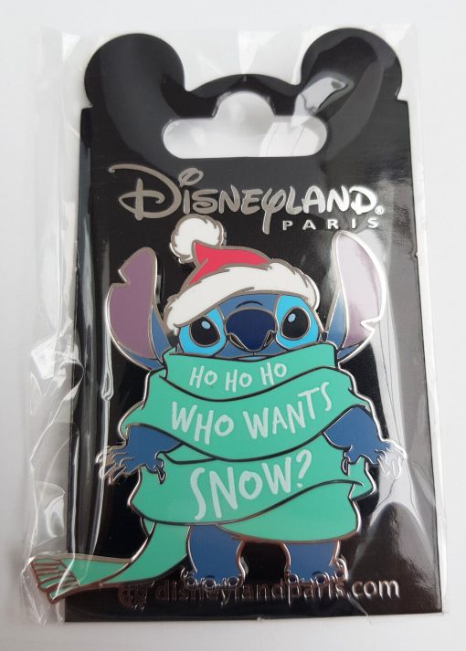 Disneyland Paris Stitch Who Wants Snow Scarf Christmas Pin Trading Badge