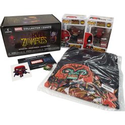 Funko Pop Zombie Marvel Collectors Corps MCC Box - Red Skull & Deadpool Vinyls & Zombie Tshirt