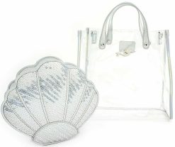 Loungefly Disney Little Mermaid 2 in 1 Clear Tote Bag With Silver Shell Clutch