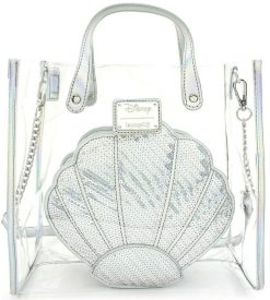 Loungefly Disney Little Mermaid 2 in 1 Clear Tote Bag With Silver Shell Clutch