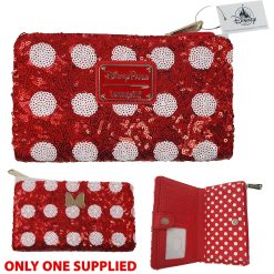 Loungefly Disney Parks Minnie Mouse Red White Polka Dot Sequin Purse Wallet