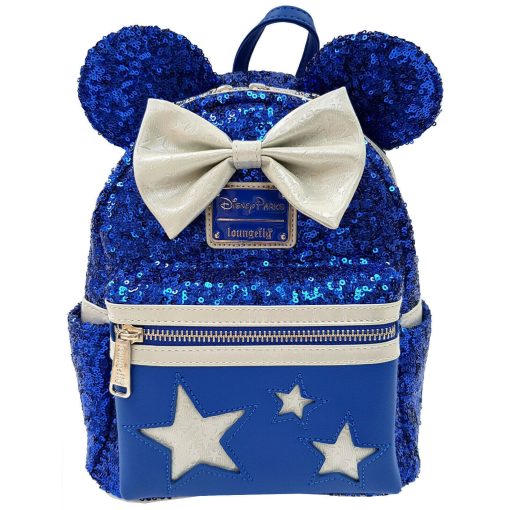 Loungefly Disney Parks Wishes Minnie Mouse Blue Sequined Mini Backpack Bag