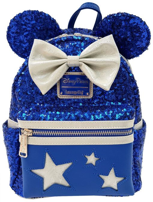 Loungefly Disney Parks Wishes Minnie Mouse Blue Sequined Mini Backpack Bag