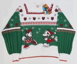 Next Disney Mickey & Minnie Mouse Ice Skating Green & Cream Christmas Jumper M Medium