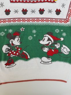 Next Disney Mickey & Minnie Mouse Ice Skating Green & Cream Christmas Jumper M Medium