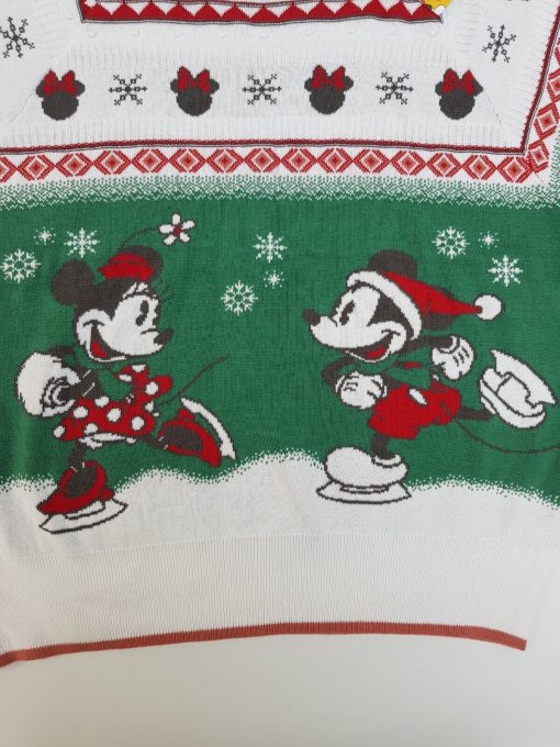 Next Disney Mickey & Minnie Mouse Ice Skating Green & Cream Christmas Jumper M Medium