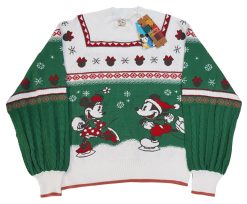 Next Disney Mickey & Minnie Mouse Ice Skating Green & Cream Christmas Jumper M Medium