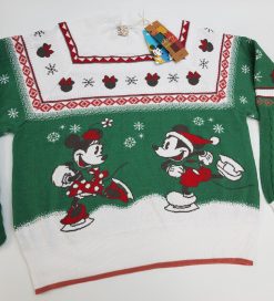 Next Disney Mickey & Minnie Mouse Ice Skating Green & Cream Christmas Jumper M Medium