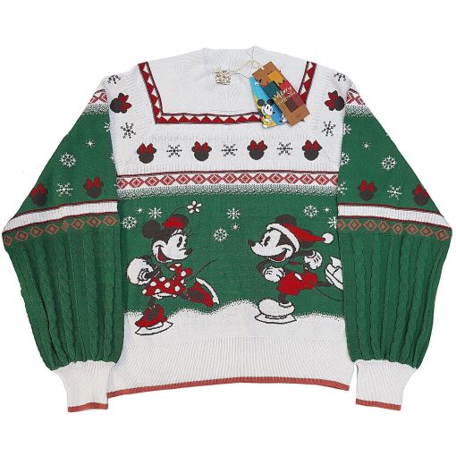 Next Disney Mickey & Minnie Mouse Ice Skating Green & Cream Christmas Jumper M Medium