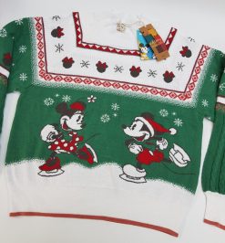 Next Disney Mickey & Minnie Mouse Ice Skating Green & Cream Christmas Jumper M Medium