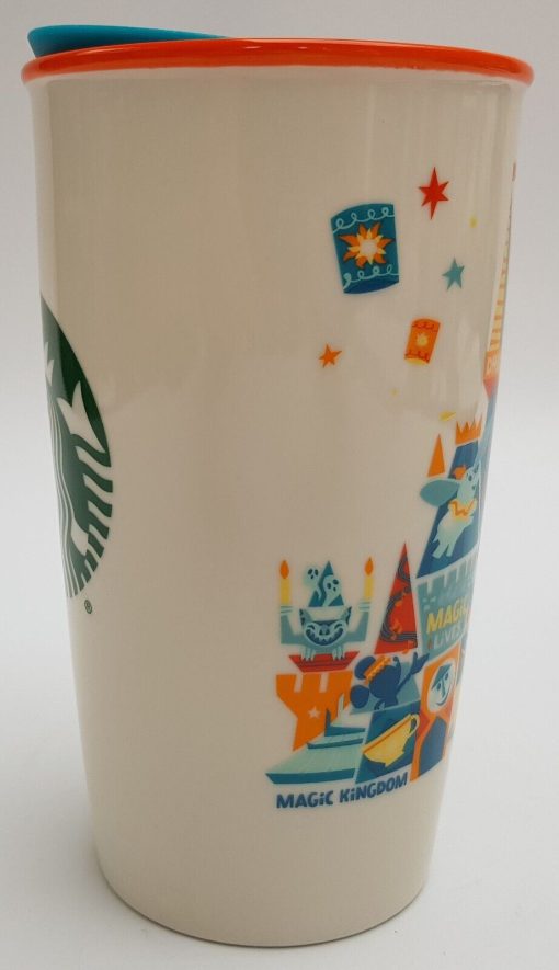 Starbucks Disney World Magic Kingdom Ceramic Travel Mug Tumbler With Splash Guard Lid