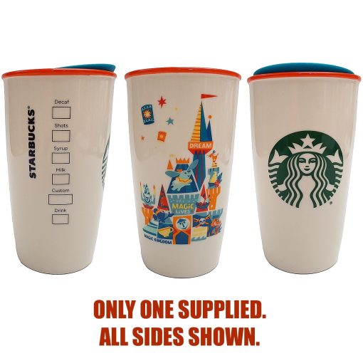 Starbucks Disney World Magic Kingdom Ceramic Travel Mug Tumbler With Splash Guard Lid