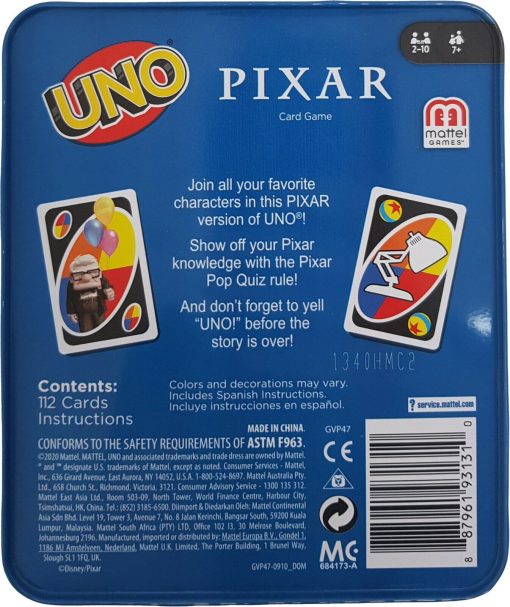 UNO Disney Pixar Family Card Game In Storage Tin Special Rule Edition