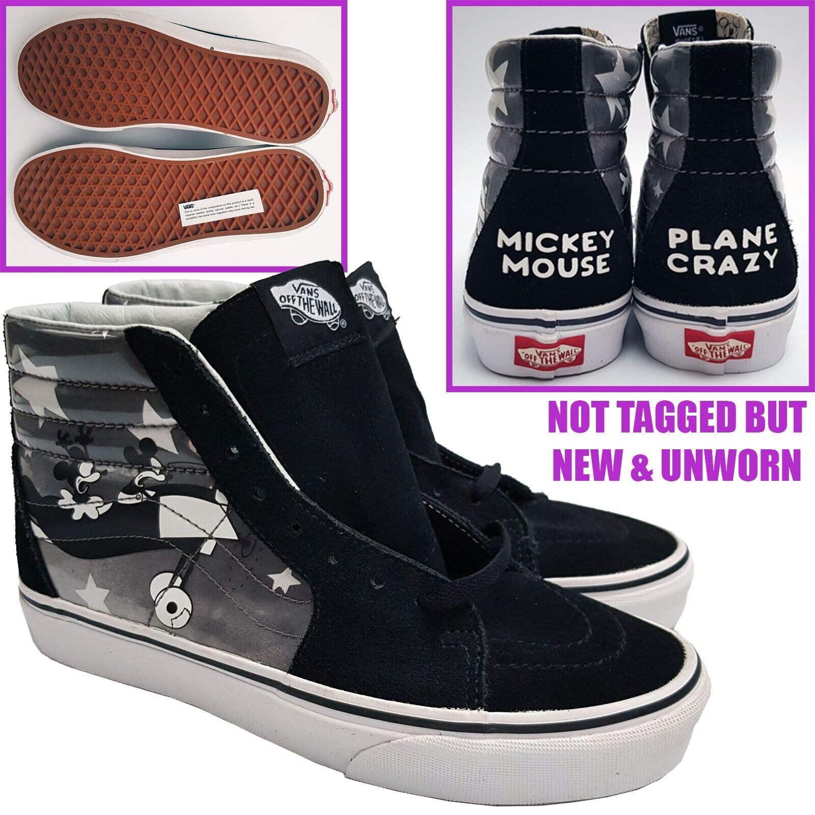 Vans Disney Mickey Mouse Plane Crazy Sk8 Hi Top Trainers Adult UK Size 6.5 Shop The Mouse