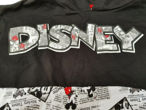 Walt Disney World Mickey & Minnie Mouse Hoodie Newsprint Hooded Sweatshirt Small