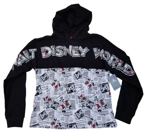 Walt Disney World Mickey & Minnie Mouse Hoodie Newsprint Hooded Sweatshirt Small