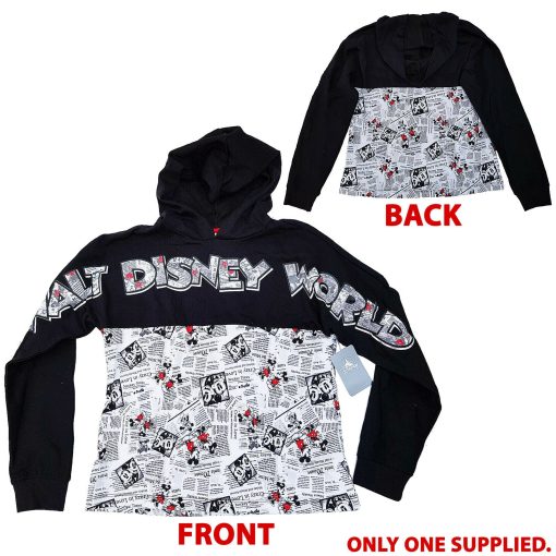 Walt Disney World Mickey & Minnie Mouse Hoodie Newsprint Hooded Sweatshirt Small